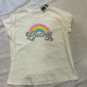 LUCKY BRAND White Cream Rainbow Logo Short Sleeve Tee